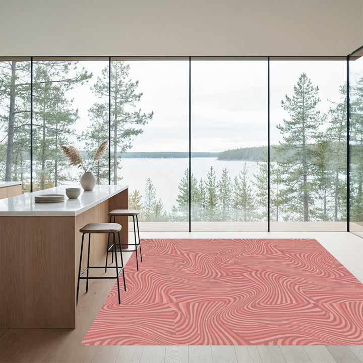 Pink Striped Optical Illusion Waves Rug