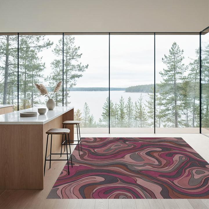 Retro Swirl Abstract Magenta Gray Rug