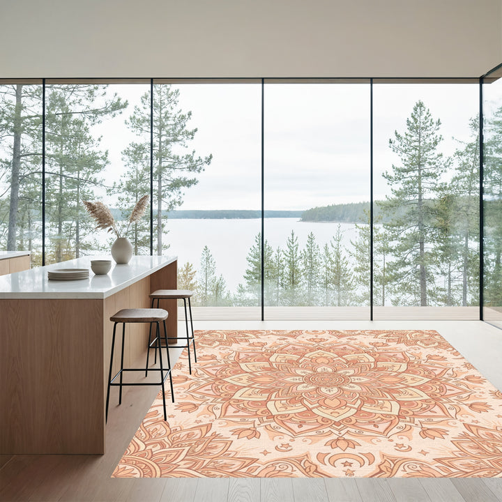 Peach Mandala Celestial Lunar Blossom Rug