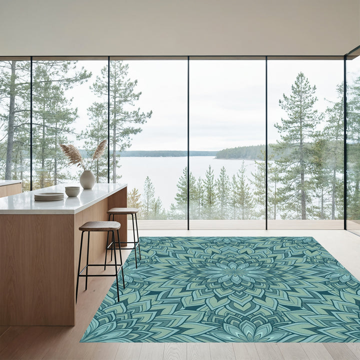 Serene Teal Nested Floral Rug