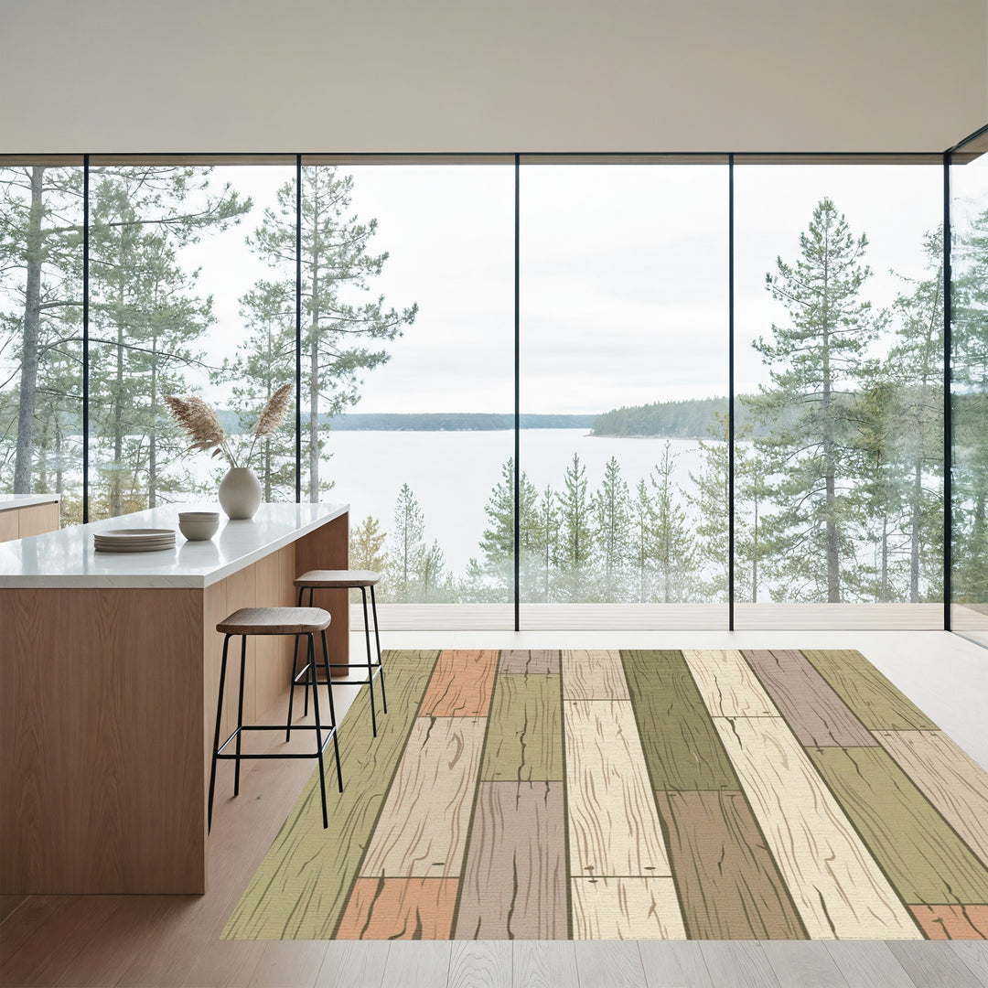 Weathered Wood Plank Multicolored Rug