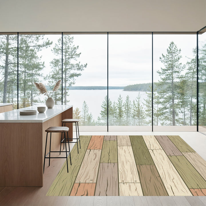 Weathered Wood Plank Multicolored Rug