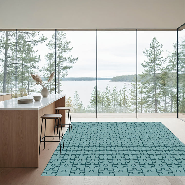 Teal Puzzle Piece Repeat Rug