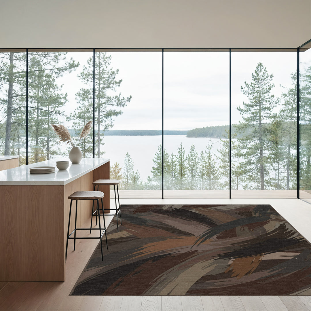 Earthy Abstract Brushstroke Swirl Rug