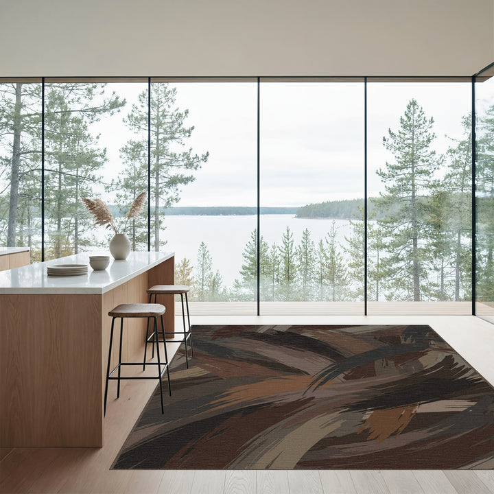 Earthy Abstract Brushstroke Swirl Rug