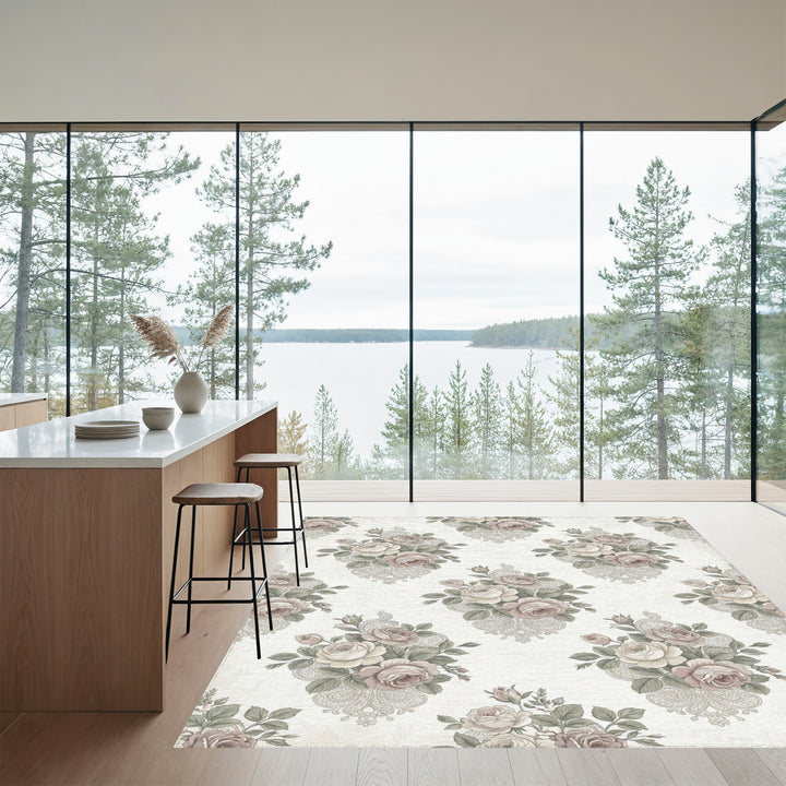 Vintage Rose and Lace Garden Rug