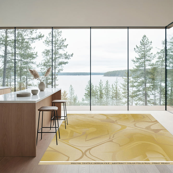 Golden Yellow Abstract Flow Rug