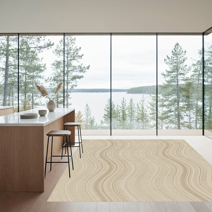 Cream Wavy Linen Stripe Rug