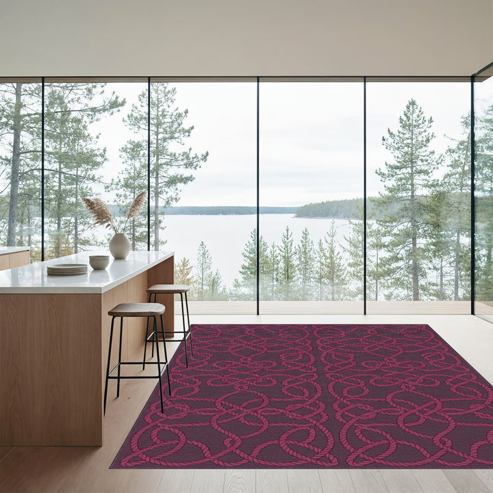Crimson Braided Rope Intertwined Rug