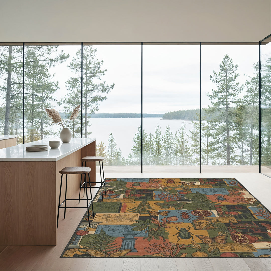 Vintage Beetles Butterflies Pomegranates Maps Rug