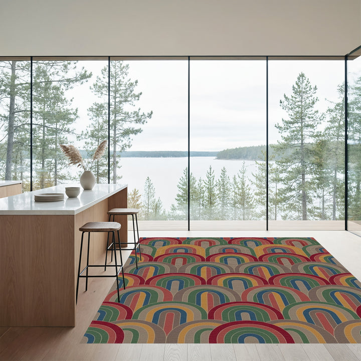 Retro Arched Rainbow Multicolored Rug