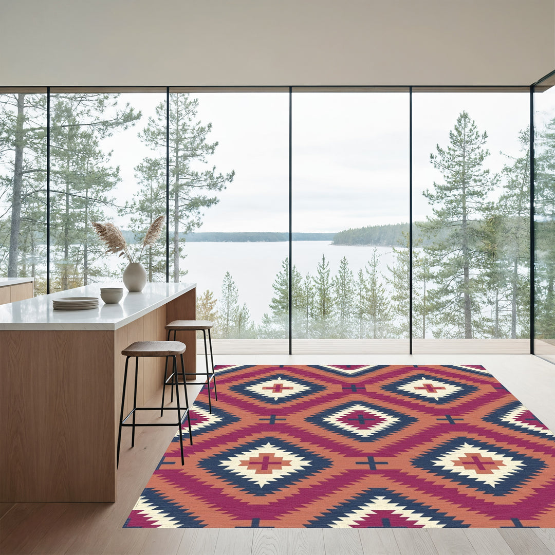 Crimson Diamond Sun Motif Rug