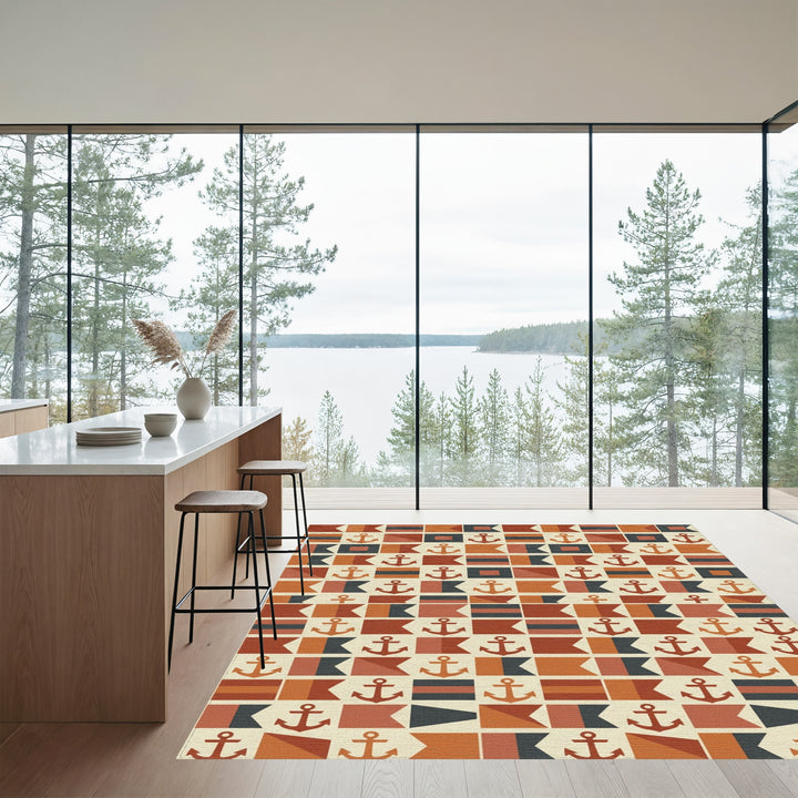 Nautical Anchor Flags Terracotta Palette Rug