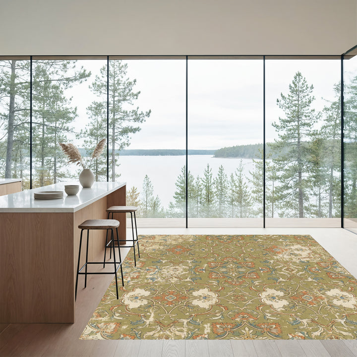 Olive Green Floral Medallion Rug