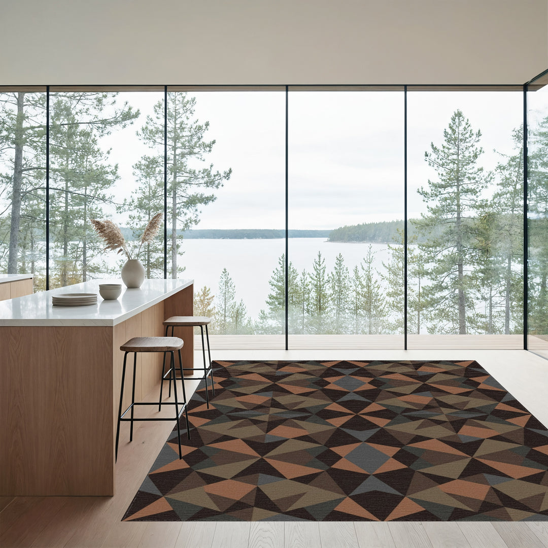 Earthy Warm Geometric Starburst Rug
