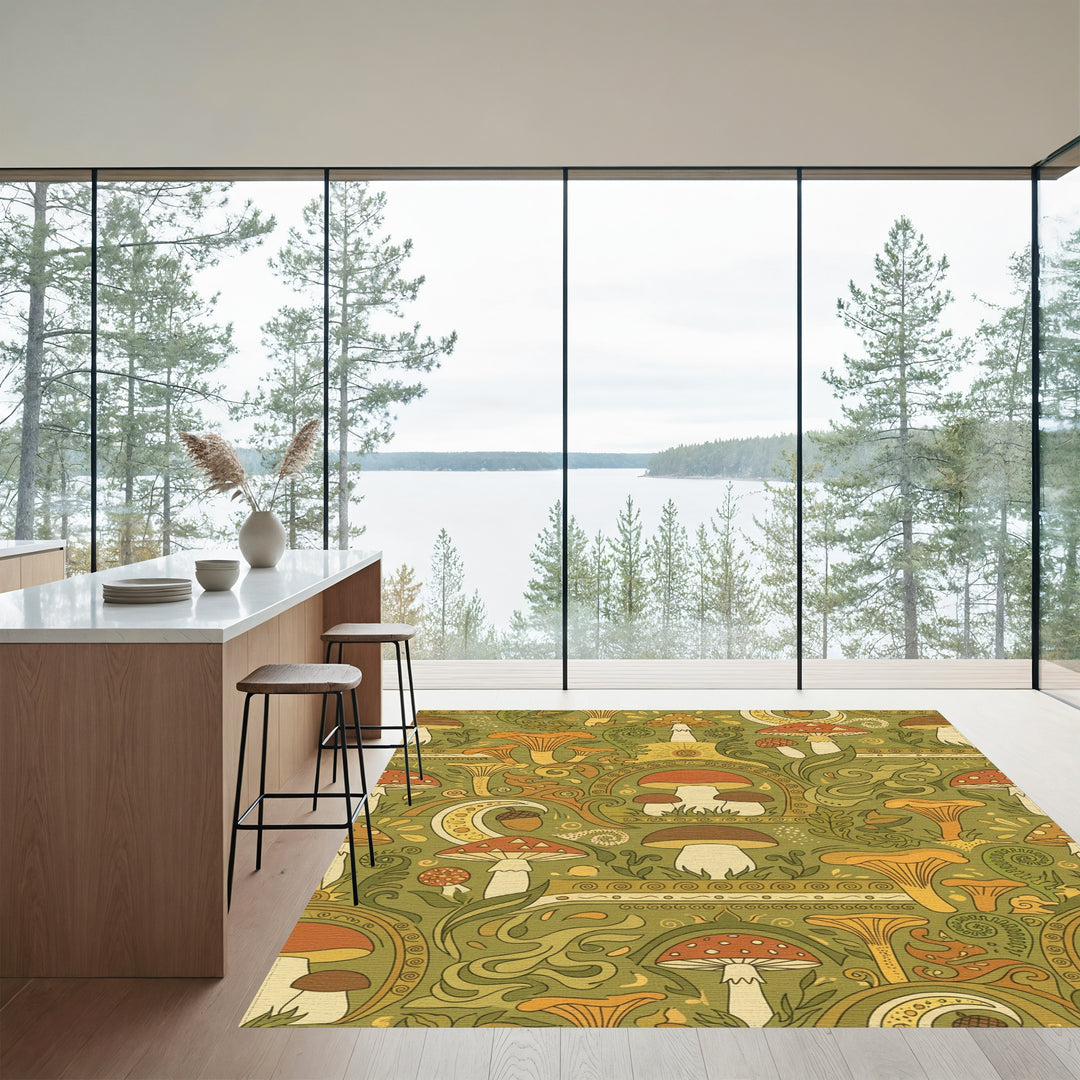 Forest Mushroom Medallion Swirl Rug