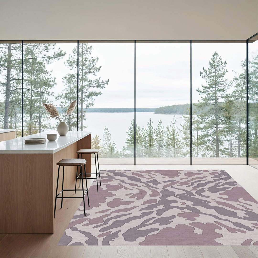 Mauve And Gray Organic Camouflage Rug