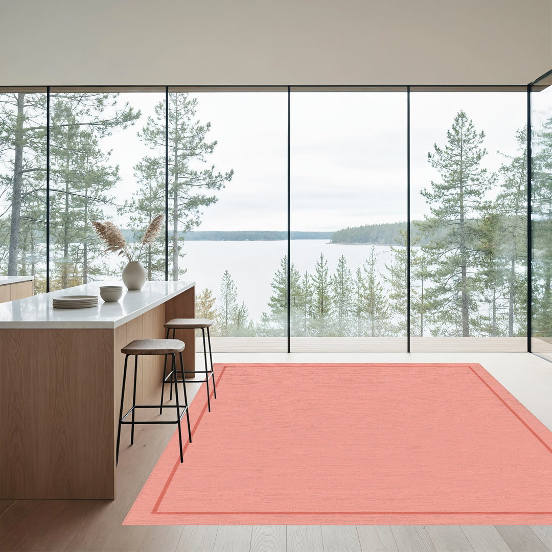 Salmon Pink Bordered Square Rug