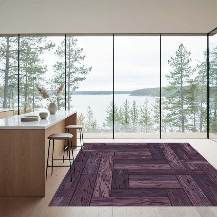Dark Plum Wood Grain Parquet Rug