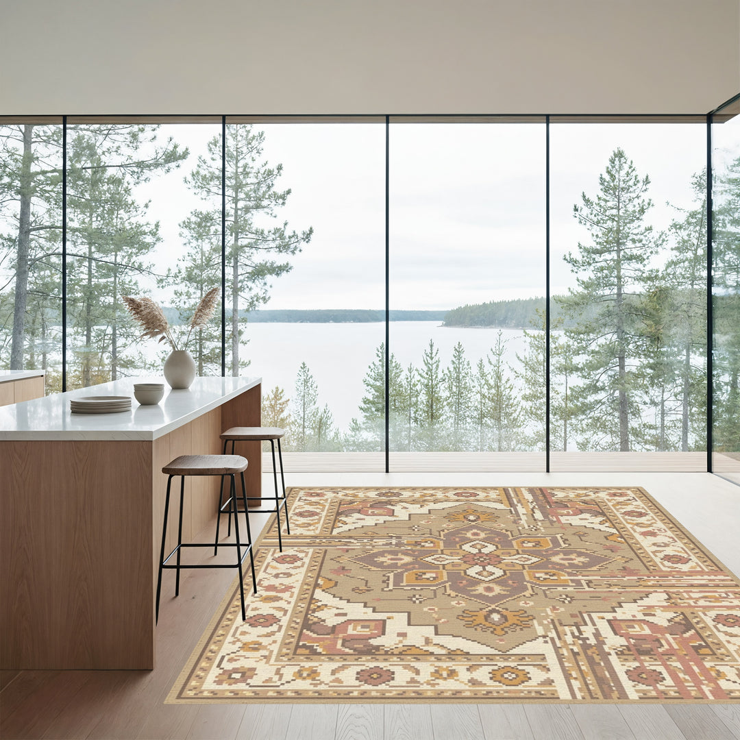 Earthy Terracotta Pixelated Floral Medallion Rug