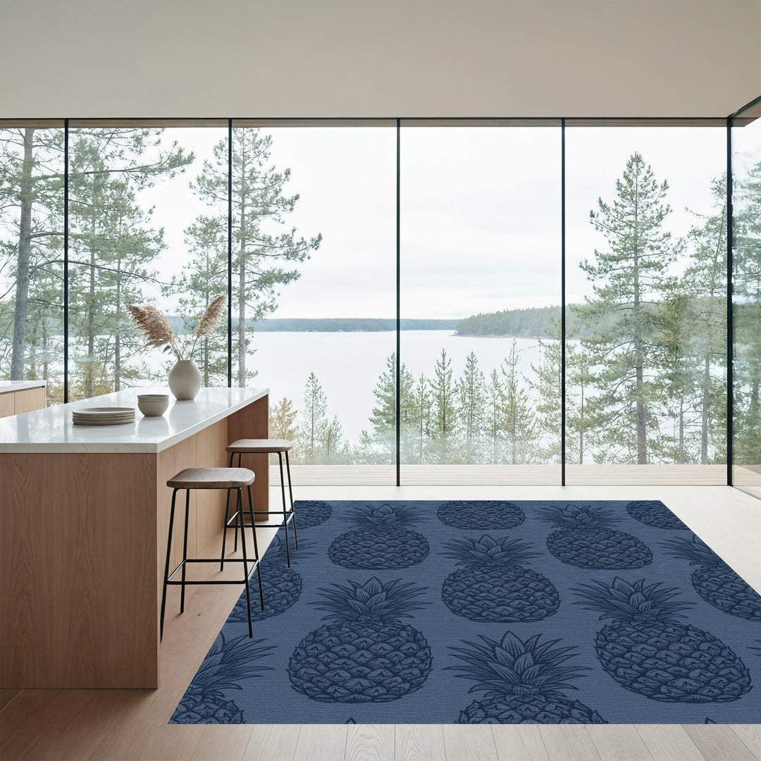 Dark Blue Tropical Pineapple Repeat Rug