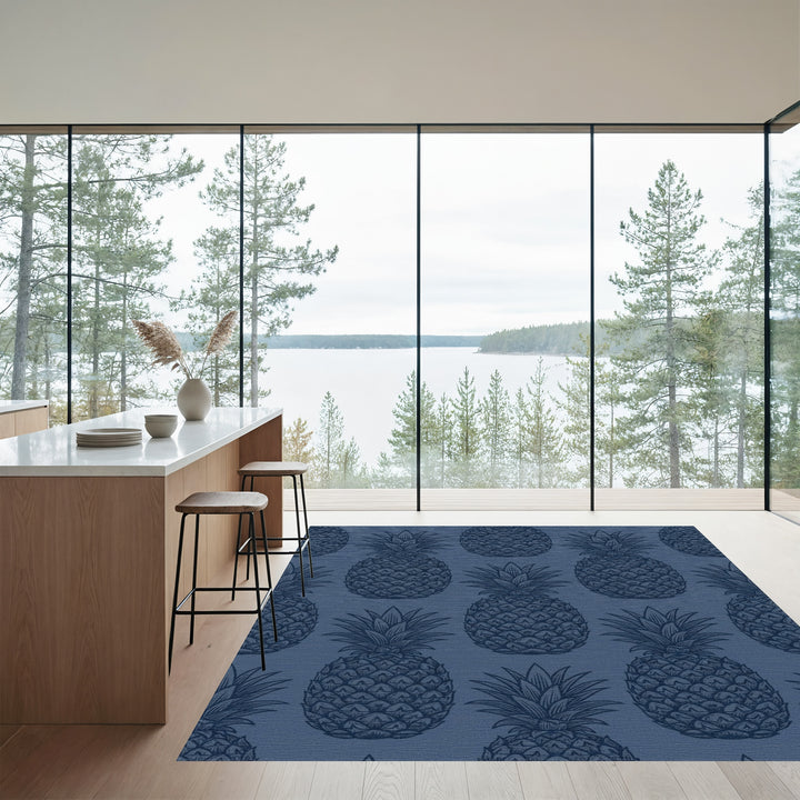 Dark Blue Tropical Pineapple Repeat Rug