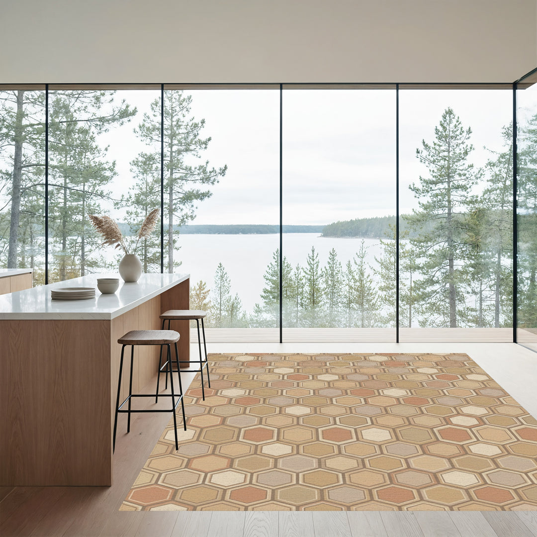 Earthy Tone Geometric Hexagon Rug