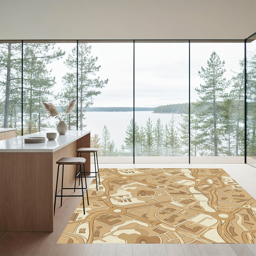 Vintage City Map Topographic Abstract Rug