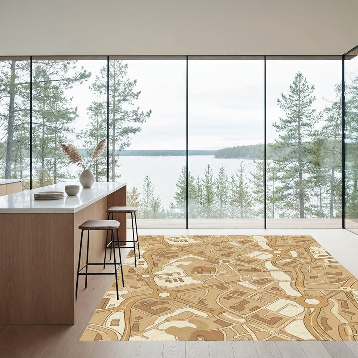 Vintage City Map Topographic Abstract Rug