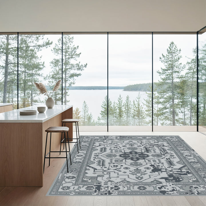 Monochromatic Glitched Floral Medallion Rug