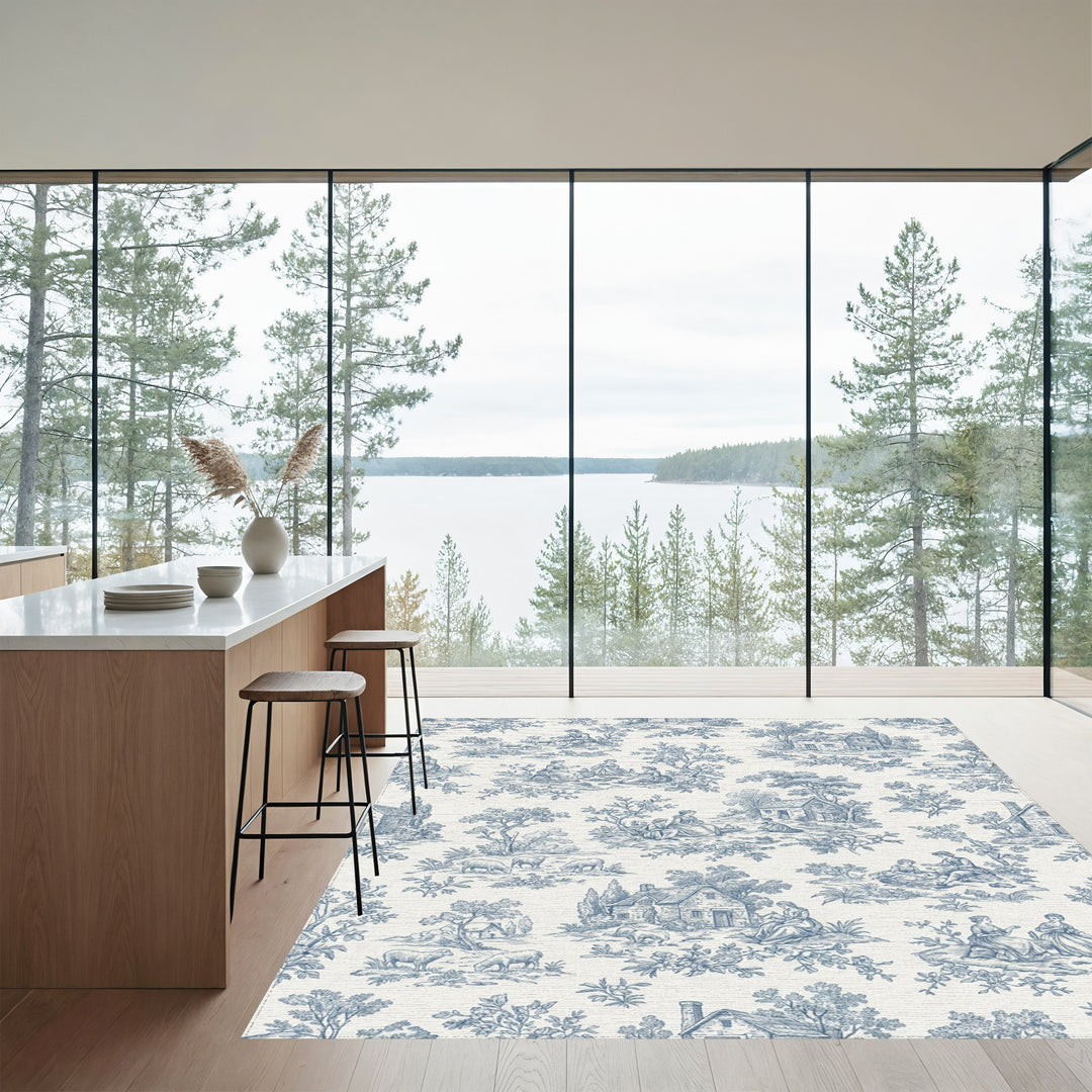 Blue Countryside Scenic Pastoral Life Rug