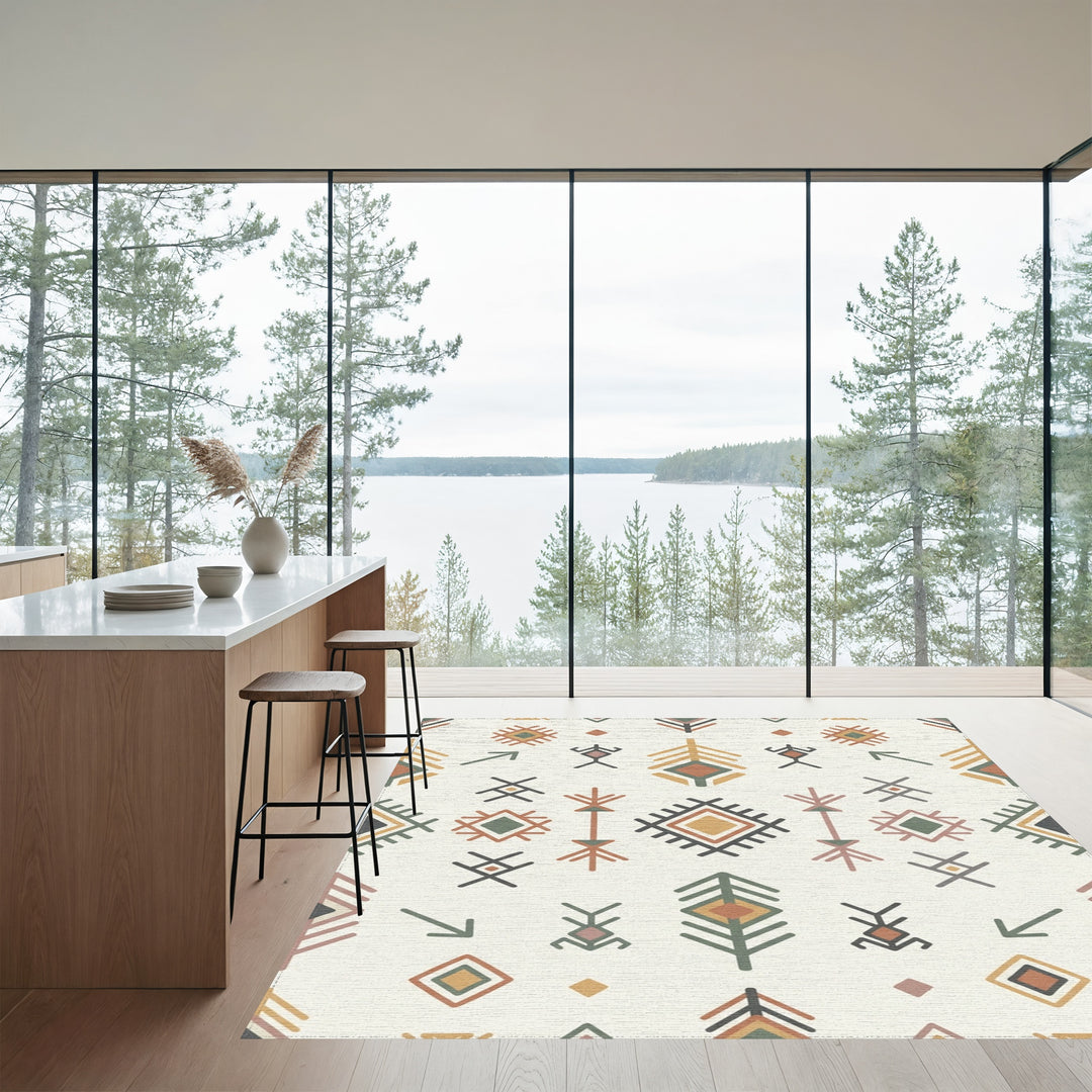 Earthy Tribal Diamond Feather Arrow Rug