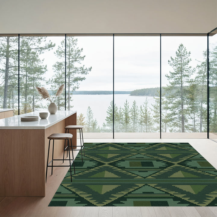 Deep Forest Green Geometric Diamond Rug
