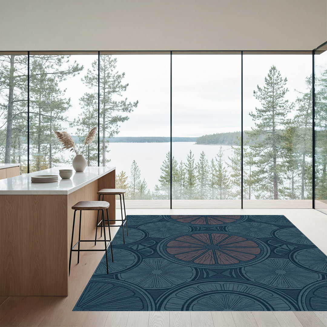 Deep Blue Citrus Slice Medallions Rug
