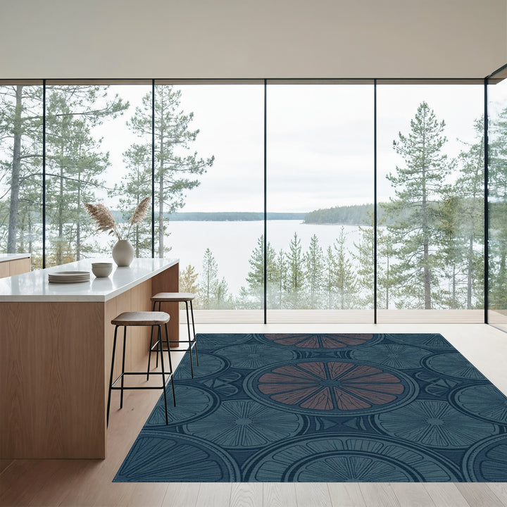 Deep Blue Citrus Slice Medallions Rug