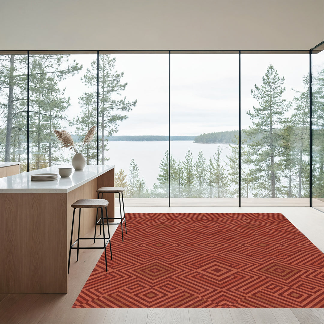 Terracotta Warm Geometric Diamond Rug