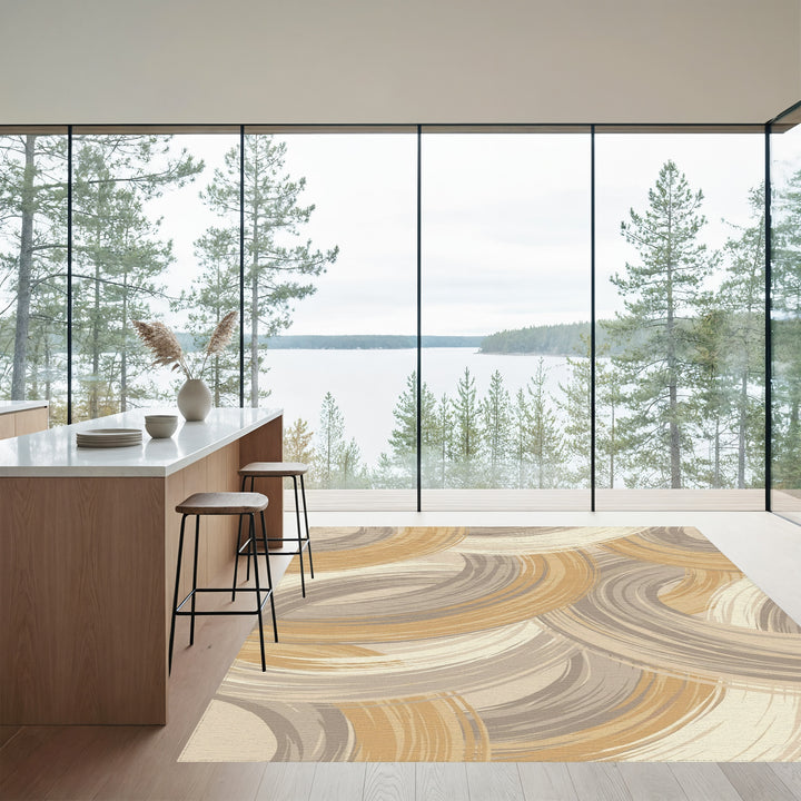 Golden Brown Swirl Abstract Ring Rug