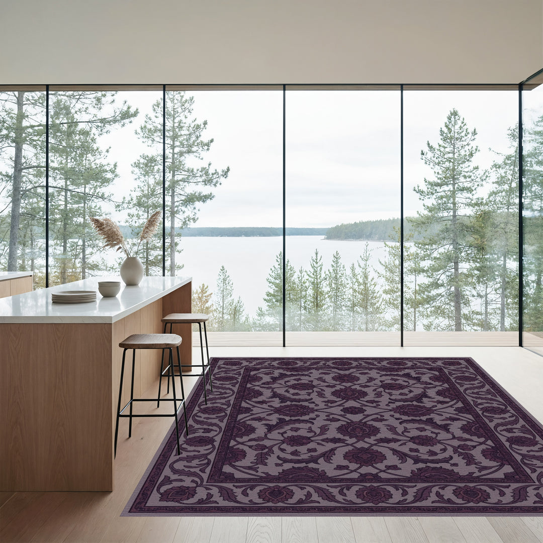 Rich Plum Floral Garden Medallion Rug