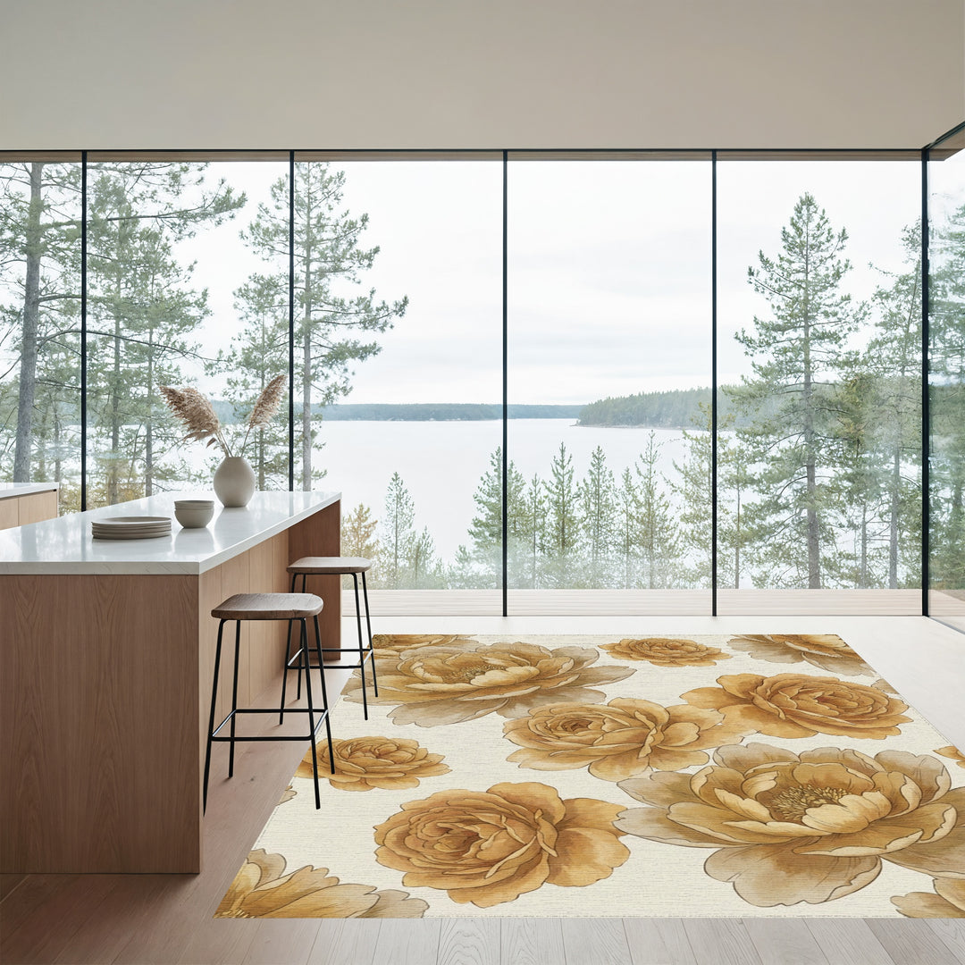 Golden Ochre Floral Garden Rug