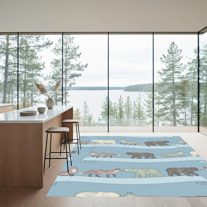 Whimsical Woodland Animals On Ribbons Rug