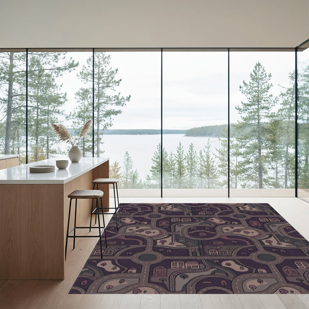 Curving Roads Town Houses Woodland Circles Rug