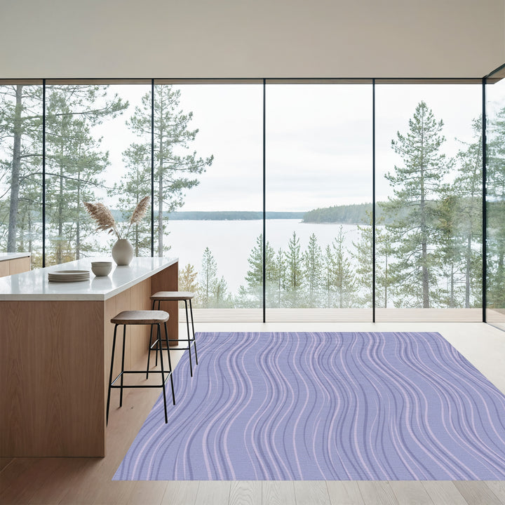 Light Blue Wavy Stripe Rug