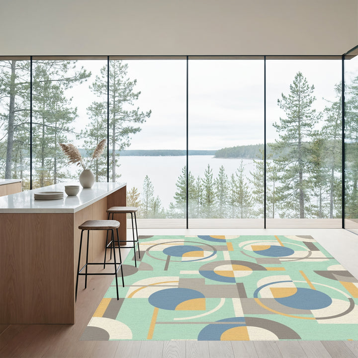 Geometric Midcentury Modern Circles Rug