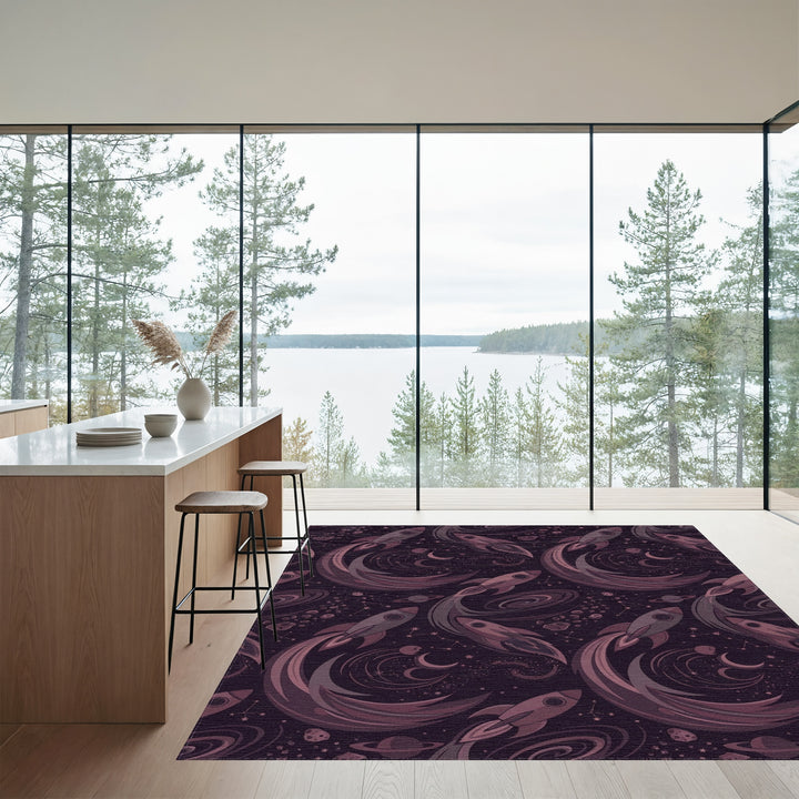 Cosmic Rocket Voyage With Stars Rug