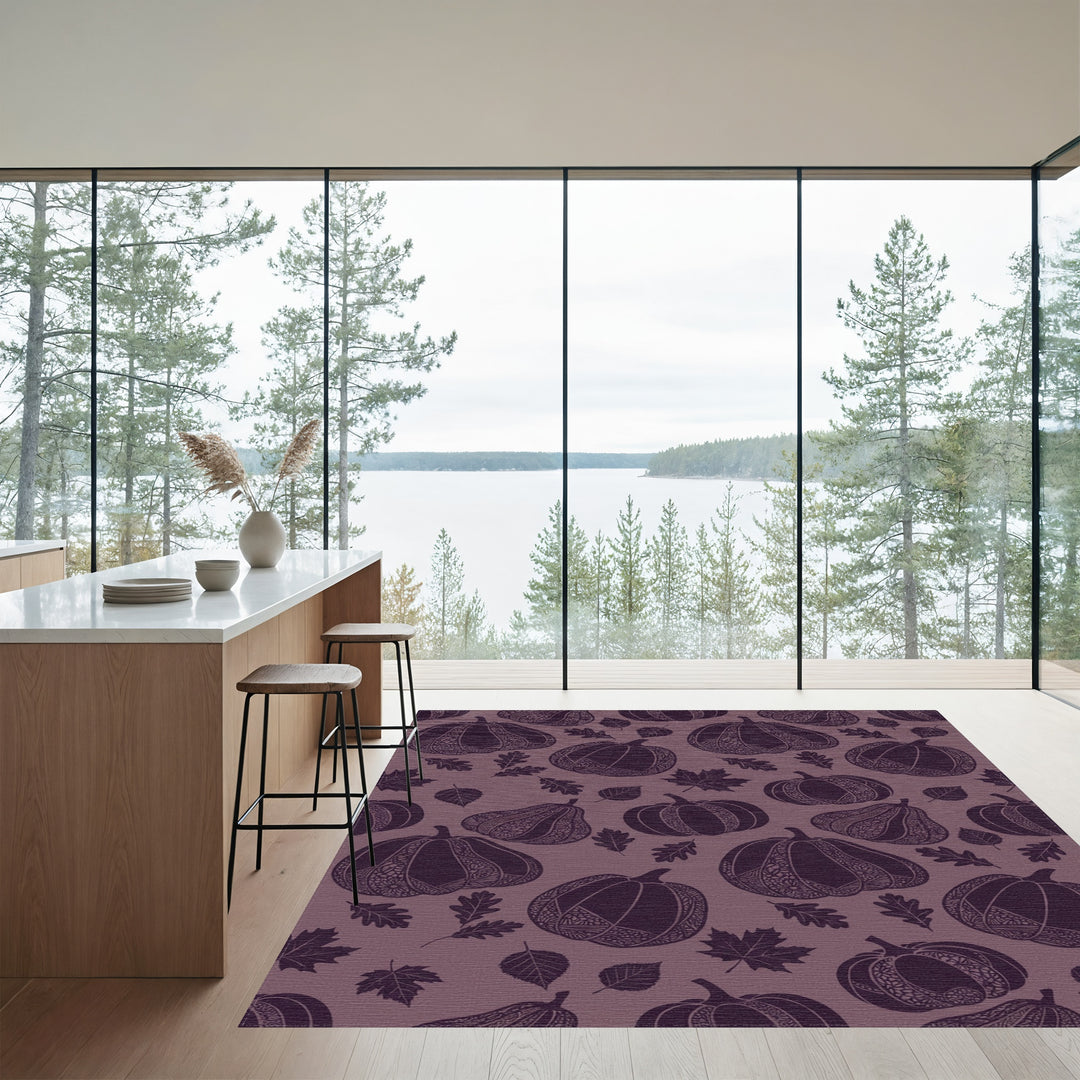 Autumn Pumpkin Leaf Mandala Aubergine Rug
