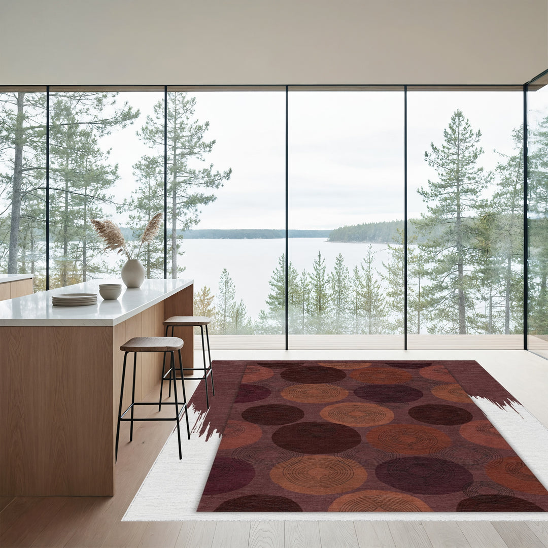 Rich Plum Rustic Circles Medallion Rug