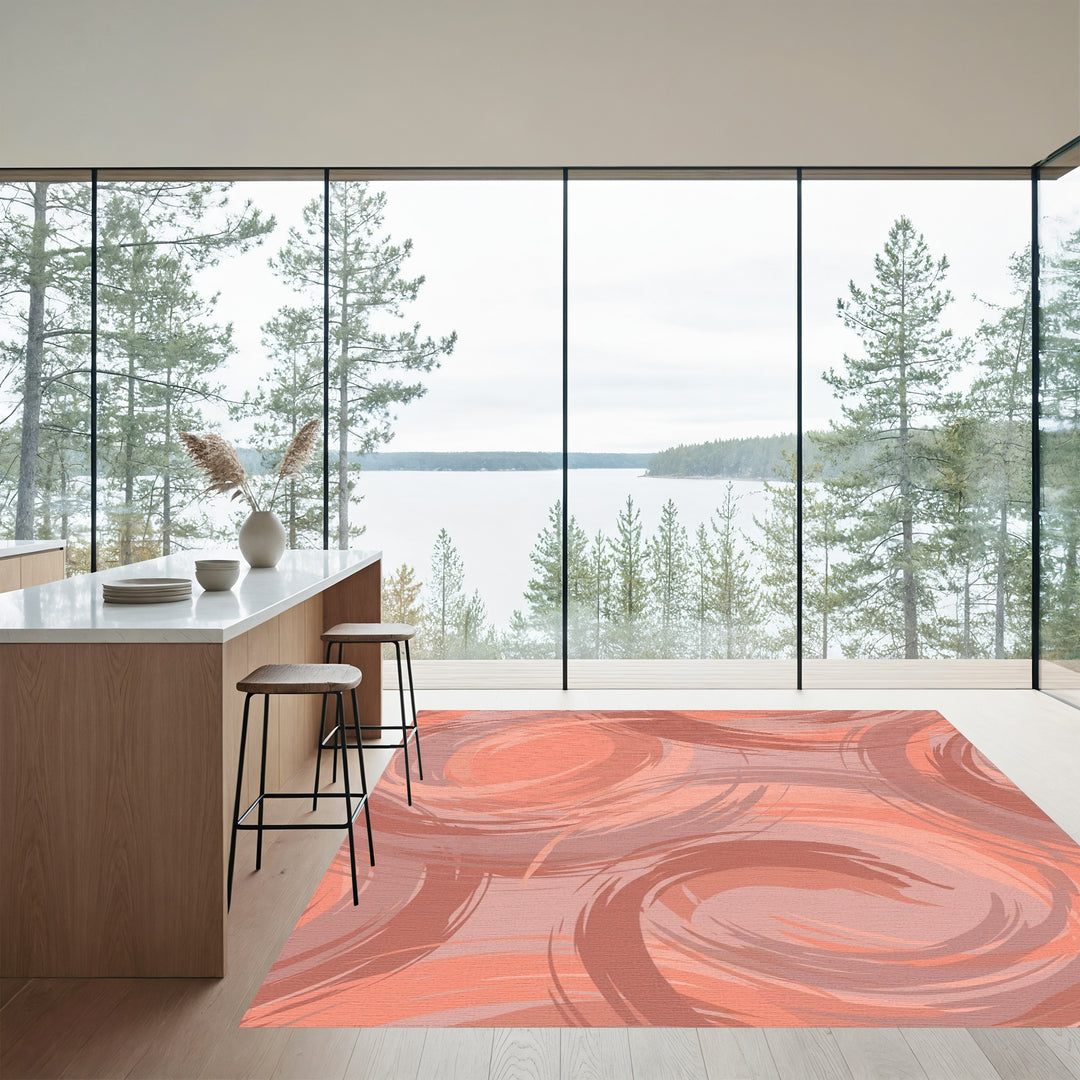 Coral Swirl Brushstroke Abstract Rug