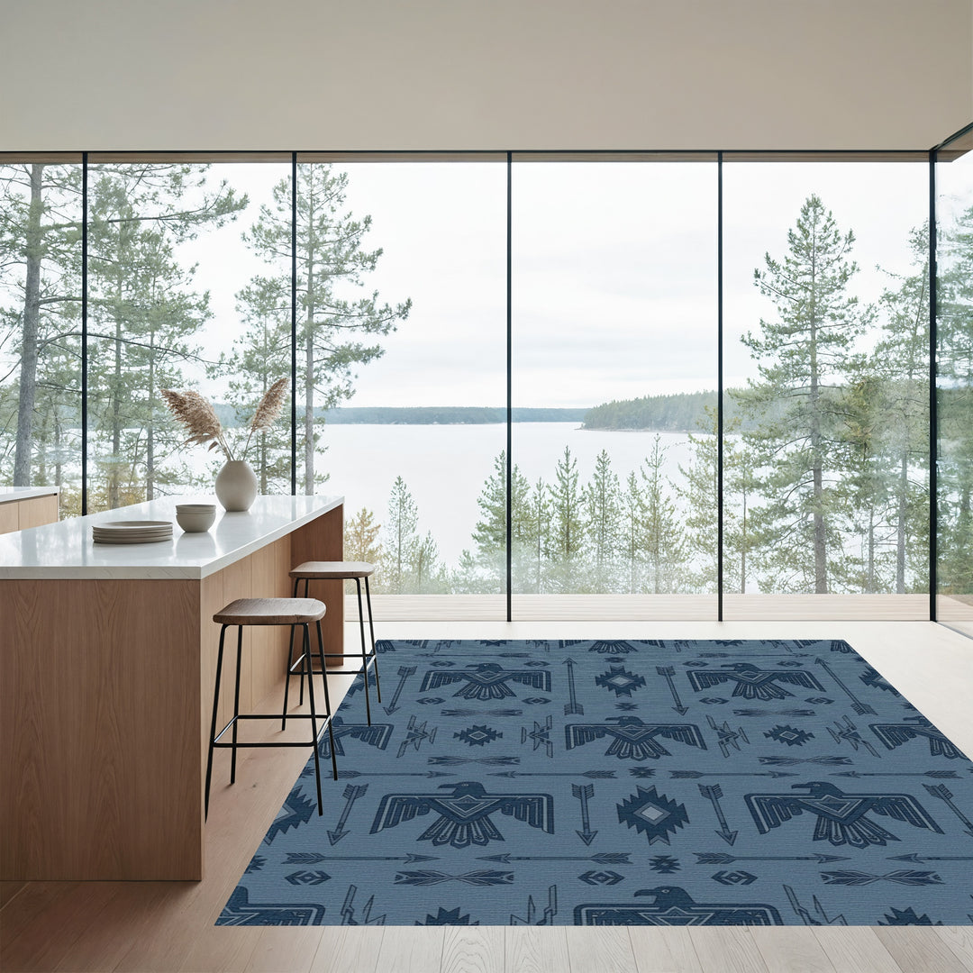 Deep Blue Thunderbird Arrow Motif Rug