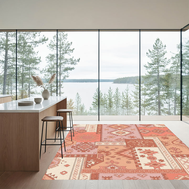 Terracotta Coral Patchwork Sunburst Rug