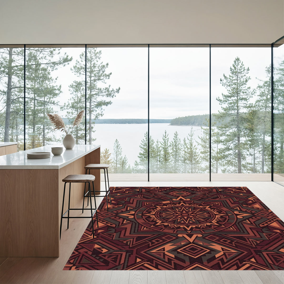 Crimson Earth Geometric Medallion Rug